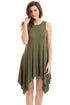 Sexy Army Green Draped Asymmetric Hemline Sleeveless Jersey Dress